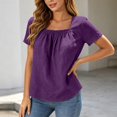 thumbnail image 3 of Square Neck Tops for Women Short Sleeve Casual Pleated Front Lightweight T-Shirts Summer Blouses Beach Vacation Shirt, 3 of 9