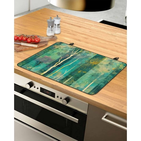 

Green Forest Oil Painting Stove Top Covers for Electric Stove Heat Insulation Fireproof Glass Cooktop Cover Counter Top Glass Stove Cover for Prevent Scratches 24 x21 Modern Geometric Abstract Art