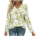 thumbnail image 2 of HOMBOM Yellow T-Shirts for Women Relaxed Fit Floral Tops Long Sleeve V-Neck Womens Casual, 2 of 7