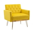 thumbnail image 3 of Velvet Single Sofa Chair, Mid-Century Button Tufted Upholstered Accent Living Room Chair with Golden Metal Legs, Comfy Armchair Leisure Lounge Chair with Wide Backrest and Armrest for Bedroom, Mustard, 3 of 7