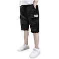 thumbnail image 2 of ATOGUTA Cargo Shorts Boy Size 4T-14 Kids Athletic Basketball Shorts Casual Elastic Waist Summer Clothes with Pockets Black, 2 of 4