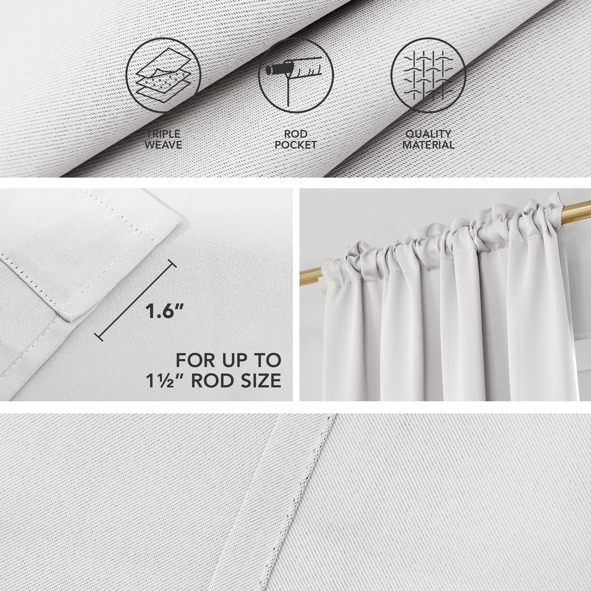 ZOPZO Bedroom Blackout Curtains Rod Pocket Noise Reducing Window Curtains for Living Room 52 x 72 inch Grayish White 2 Pieces
