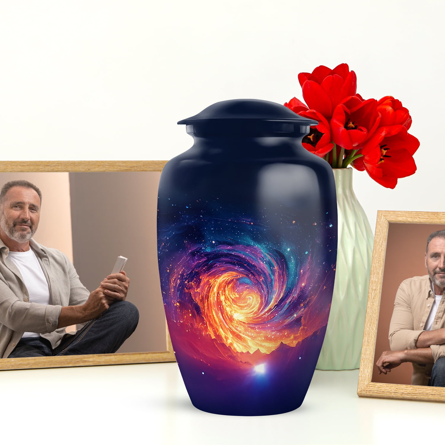 JAGASY Galaxy Urn for Ashes Adult Male, Blue Large Urns for Human Ashes for Women, Galaxy Nebula Decorative Urns for Father, Cosmic Cremation Urn for Mother, (10 Inch)