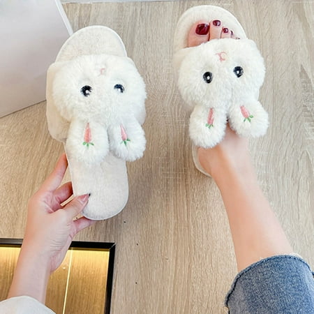

Cathalem Slippers Women Winter Warm Plush Flip Flops Cotton Indoor Home Shoes Animal Women Slippers Comfort Slippers for Women White 6.5