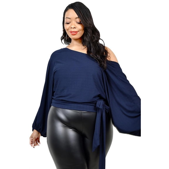 Plus Relaxed Long Sleeve Tie Waist Top 3XL