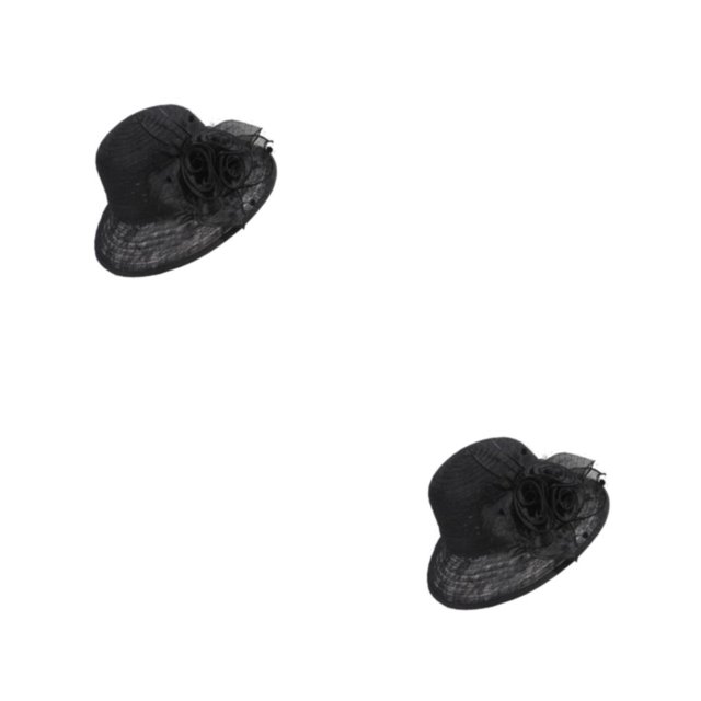 Sonducket Sombrero de cubo para mujer, malla de repuesto colorida, decoración de flores, cúpula, fotografía para niñas, gorra de pesca, Negro 2piezas