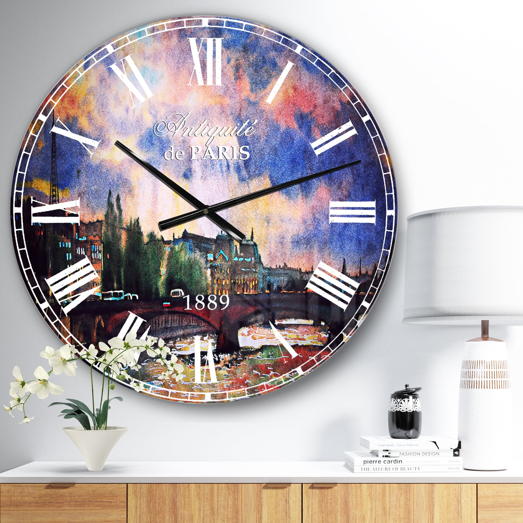 Designart 'Fabulous Paris City Watercolor' French Country wall clock