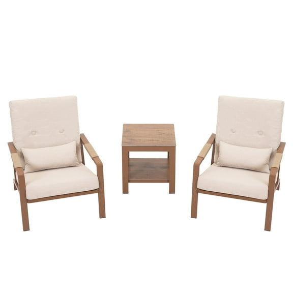 3-Piece Outdoor Bistro Sets with Aluminum Frame, Rattan Furniture and Waterproof Cushions