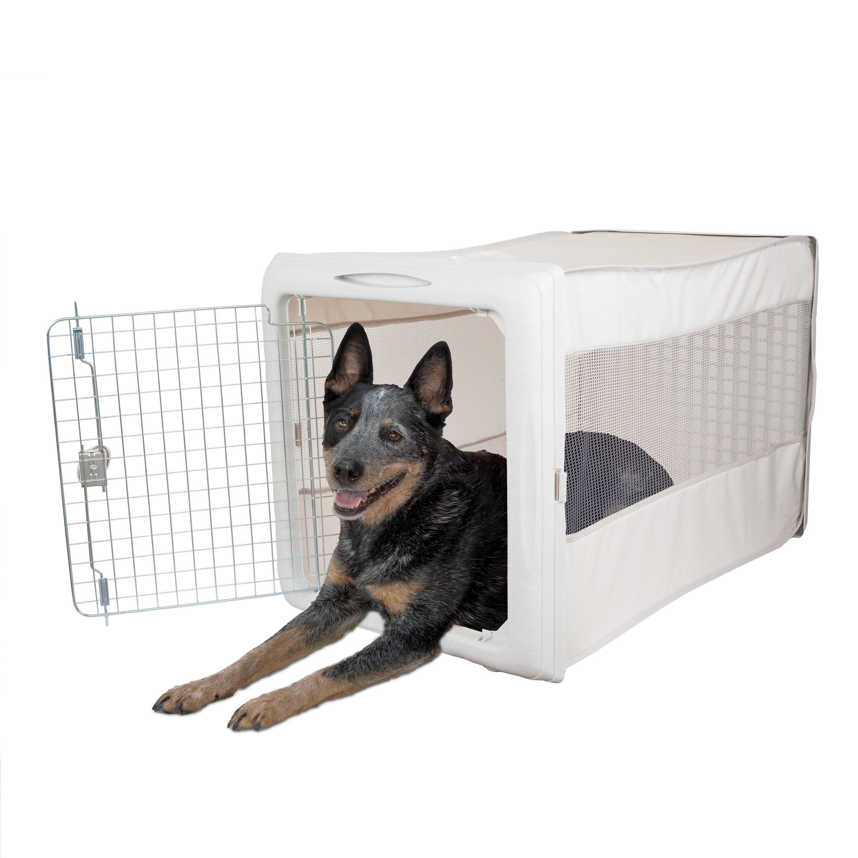 SportPet Large Pop-Crate Foldable Plastic Travel Kennel for Dogs with Ventilated Side Panels