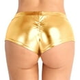 thumbnail image 3 of TiaoBug Women's Shiny Metallic Rave Booty Shorts Liquid Wet Look Bottoms Hot Pants Festival Costume Gold M, 3 of 7