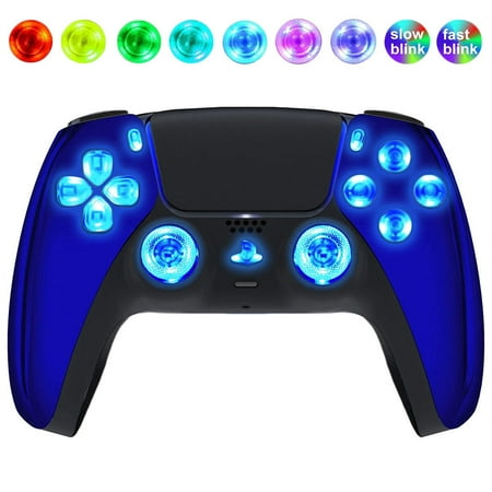 Blue Chrome Silent Modz LED Light Up Buttons Wireless Custom Controller for PS5