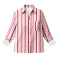 thumbnail image 4 of jobturf Striped Long Sleeve Shirt Women Dressy Casual Collared Button Down Shirts Loose Fit Casual Fall Blouses with&nbsp;Pocket XL, 4 of 5