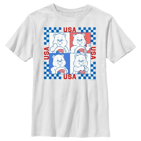 Boy's Care Bears America Cares Bear Patriotic Portraits Graphic T-Shirt