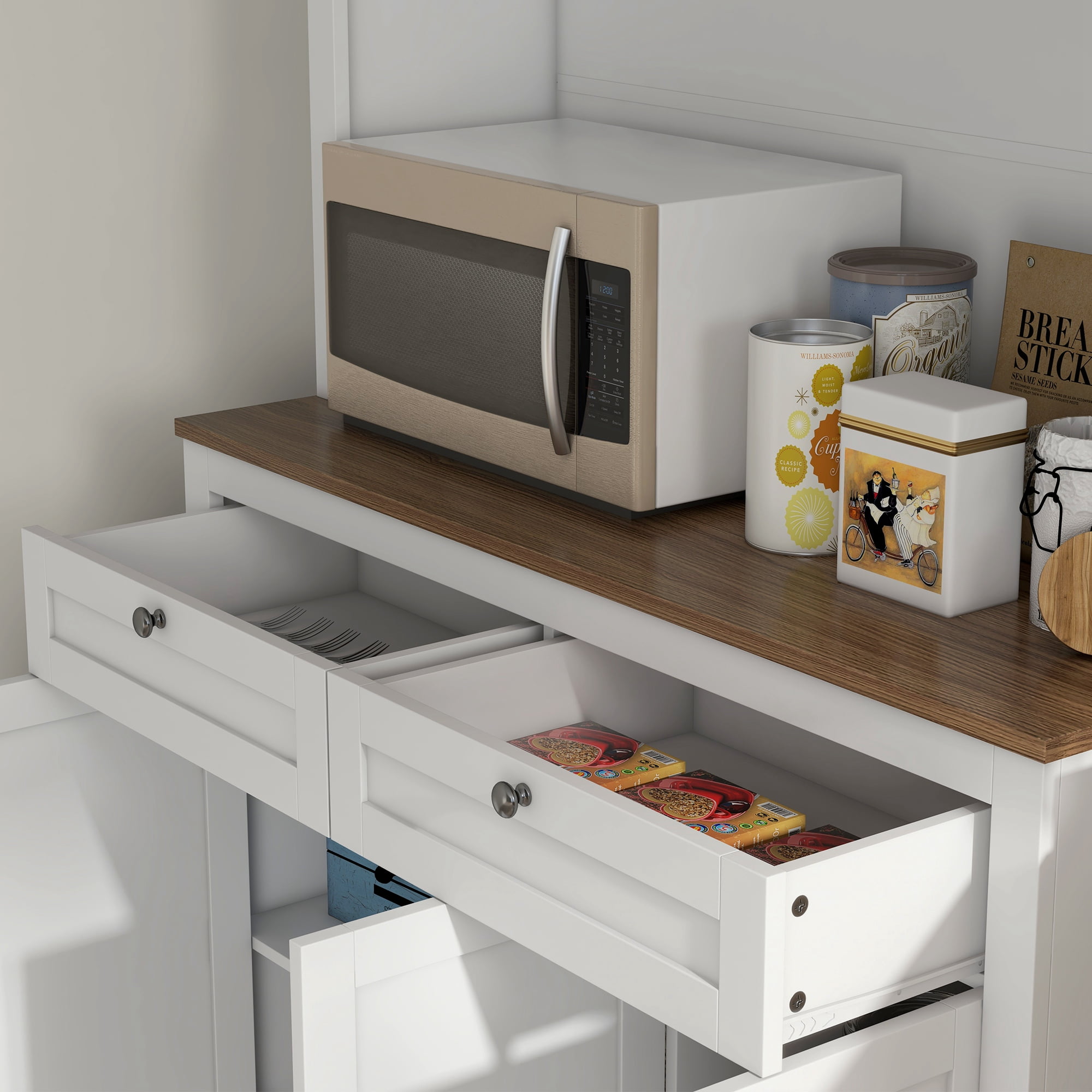 HOMCOM 71" Tall Kitchen Pantry Storage Cabinet with 2 Drawers, Microwave Cabinet with Adjustable Shelves and Glass Doors, White