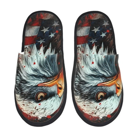 Balery USA Bald Eagle Slient Indoor Furry Fleece Comfort House Shoes Soft Non-Slip Home Shoes Cotton slippers House Slippers-- Large