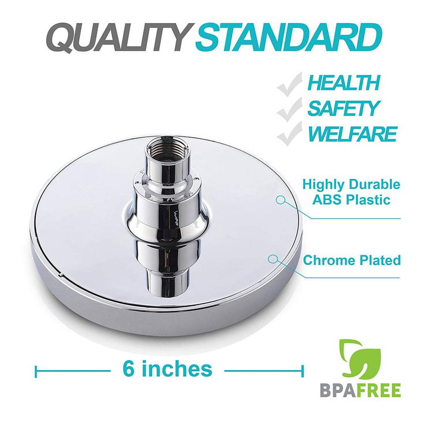 6 Inch High Pressure Rain Shower Head with Chrome Look, Silicone Nozzles Luxury Bathroom Shower Head