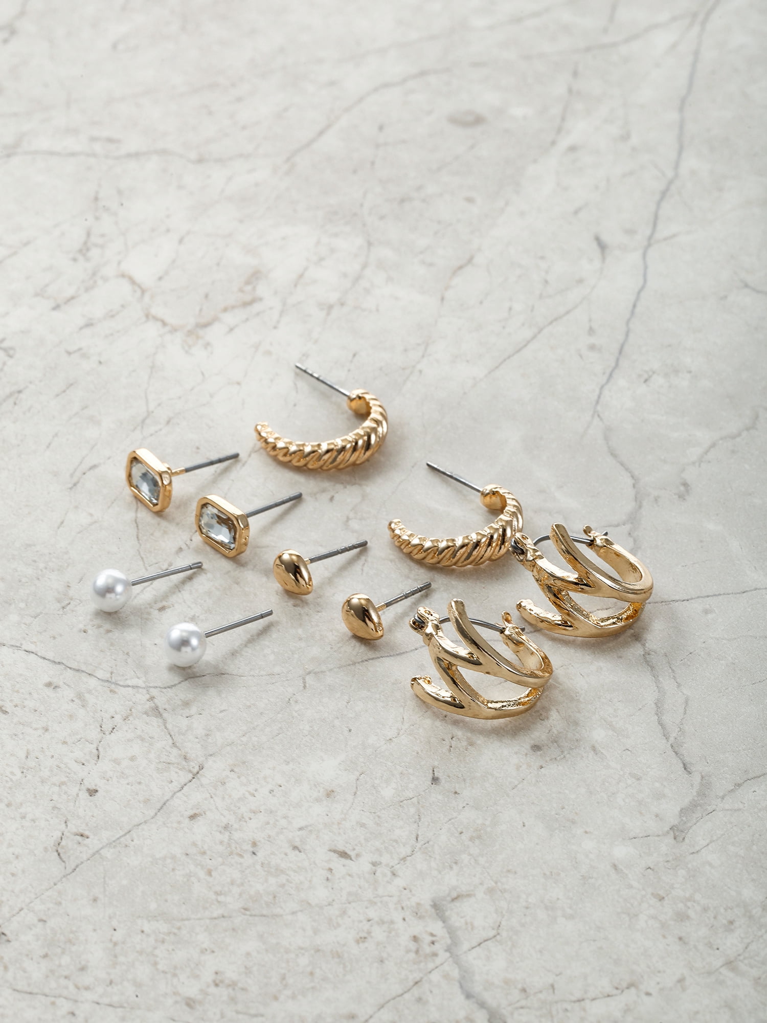 Time and Tru Goldtone Multi Earring Set, 5 Pairs, Initial W