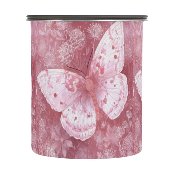 500ml Stainless Steel Food Storage Containers Soft Pink Butterfly Airtight Kitchen Canisters with Vacuum Lid for Coffee Tea Flour Sugar Grains