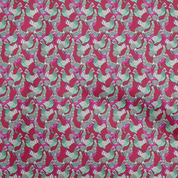 oneOone Velvet Crimson Red Fabric Kalamakri Hen Fabric For Sewing Printed Craft Fabric By The Yard 58 Inch Wide