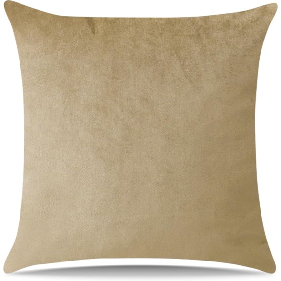Set of 2 Tan Velvet Pillow Covers 16x16 Decorative Sofa Cushion Cases