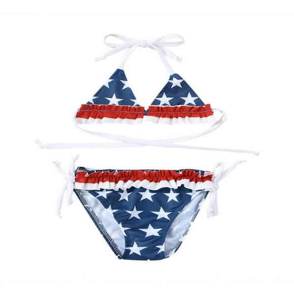 Bikini 2 Pcs pour Bébé Fille, Soutien-Gorge à Volants, Haut Triangle, Maillot de Bain d'Été Bleu 12-18 Mois