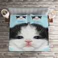 thumbnail image 2 of Ambesonne Cartoon Quilted Coverlet 3 Pcs, Furry Pink Nose Kitten, Queen Size, Black White Blue, 2 of 2