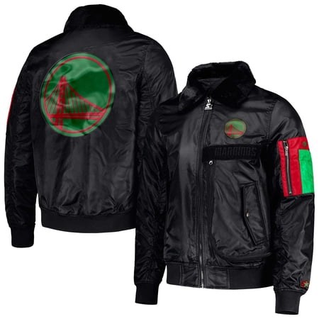 Men s Starter x Ty Mopkins Black Golden State Warriors Black History Month Satin Full-Zip Jacket