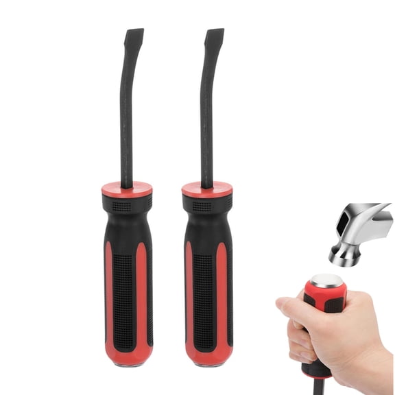 2 PCS Angled Tip Pry Bar 8 Inch Curved Screwdriver Pry Bar withwith Strike Cap Non-Slip Handle for Lifting and Prying