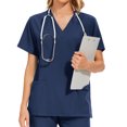 thumbnail image 5 of Uniforme de trabajo de enfermería con cuello en V y bolsillo de color sólido europeo y americano para mujer, 5 of 5