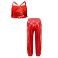 thumbnail image 2 of Haitryli Kids Girls Ballet Modern Jazz Latin Ballroom Dance Outfit Shiny Sequin Camisole Crop Tops with Pants Set Red 12, 2 of 3