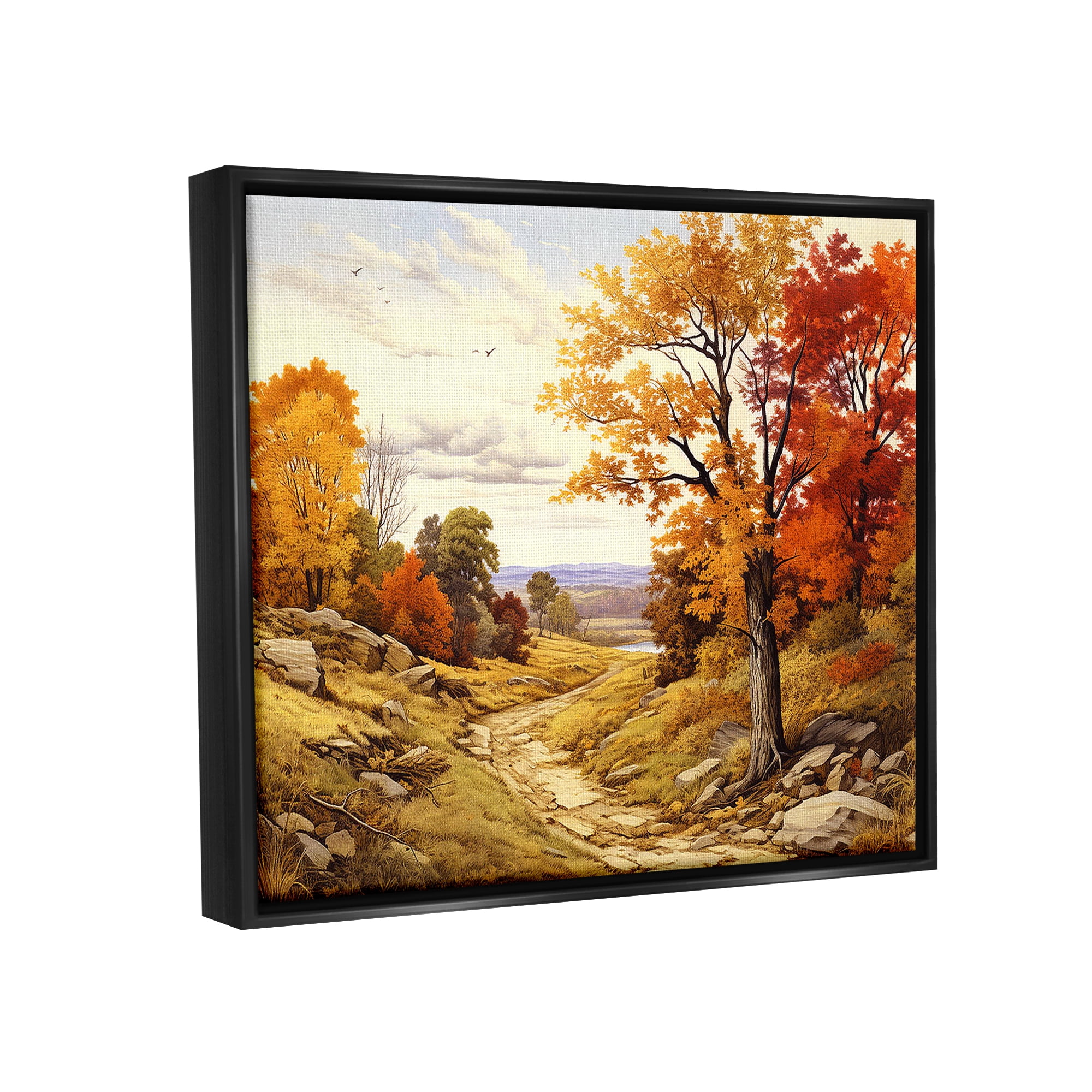Stupell Industries Classic Fall Foliage Path Landscape Painting Black Floater Framed Canvas Art Print Wall Art, 21 x 17