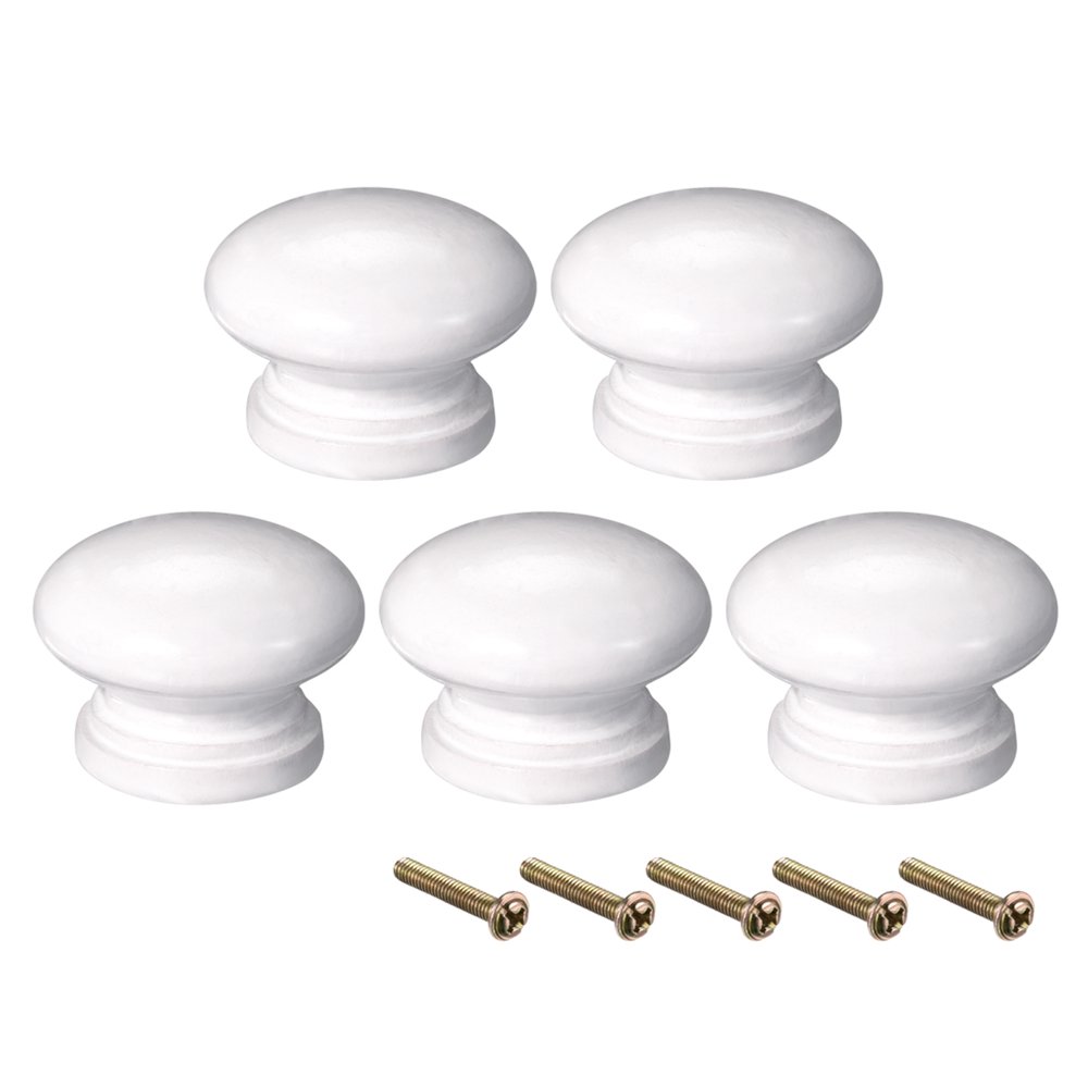 Round Pull Knob Handle 34mm Dia Furniture Kitchen White 5pcs