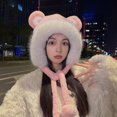 thumbnail image 5 of vnanda Women Winter Fuzzy Plush Earflap Hat Cute Cartoon Bear Ears Pompom Chin Strap Windproof Thermal Beanies, 5 of 10