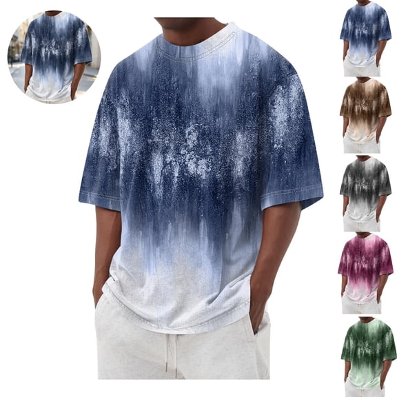 Mfakffe Mens Graphic Crewneck Tshirt Summer Plus Size Short Sleeve Lightweight Tops Gradient Color Casual Big and Tall Tees