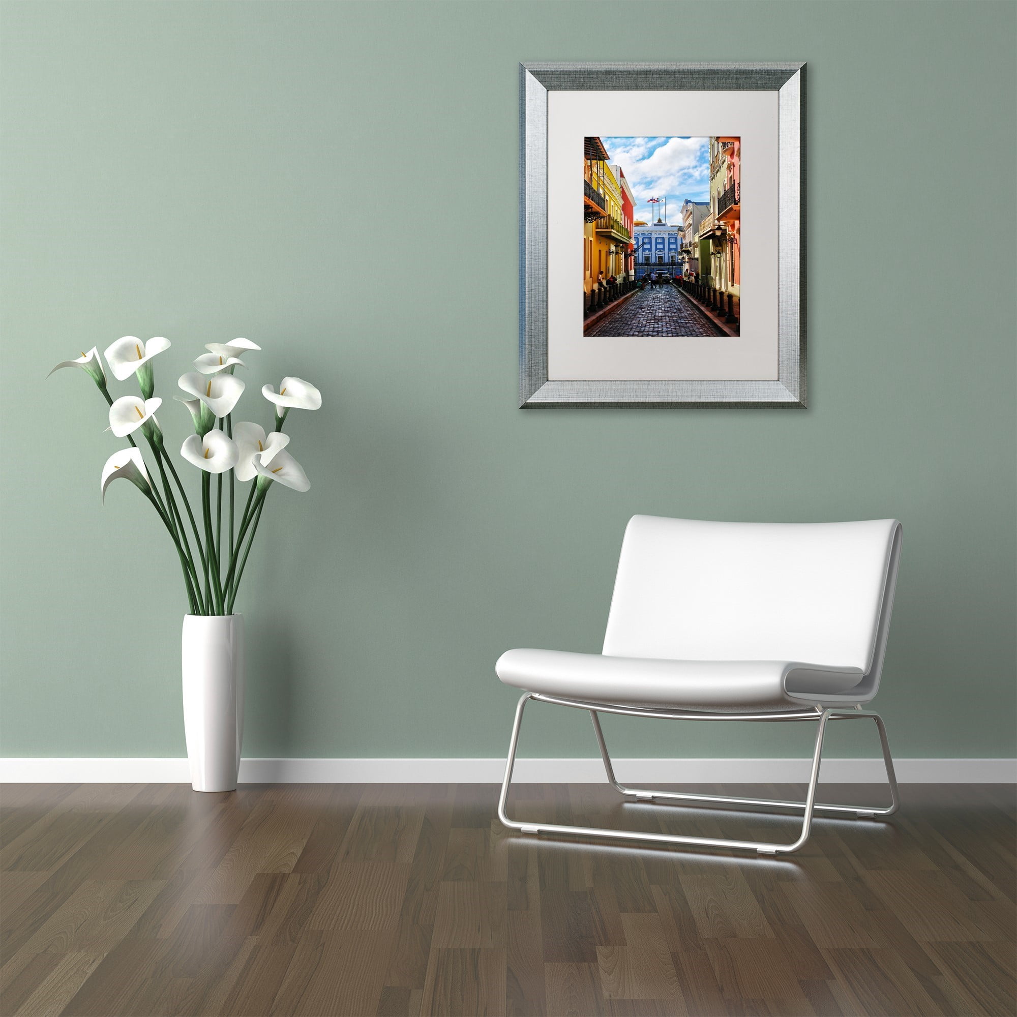 Trademark Fine Art "Old San Juan 7" Canvas Art by CATeyes, White Matte, Silver Frame