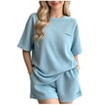 thumbnail image 2 of CAZOFW Womens Pajamas,Short Sleeve Crew Neck Top Shorts Set,Soft Lounge Sleepwear Casual Pjs Sizes M-2X, 2 of 6