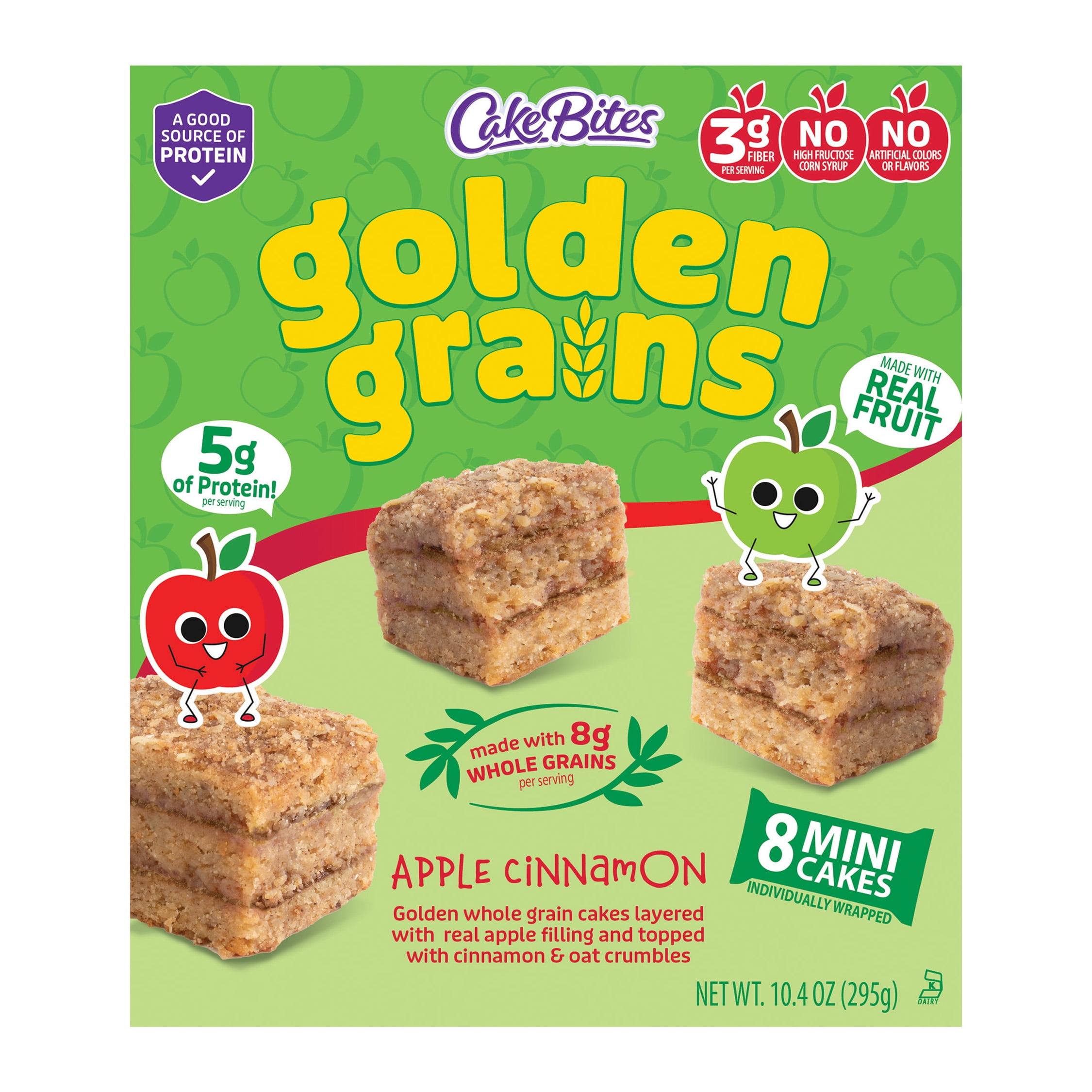 (3 pack) Cookies United Golden Grains Apple Cinnamon, 8 Mini Cake bites, 10.4oz, Shelf Stable