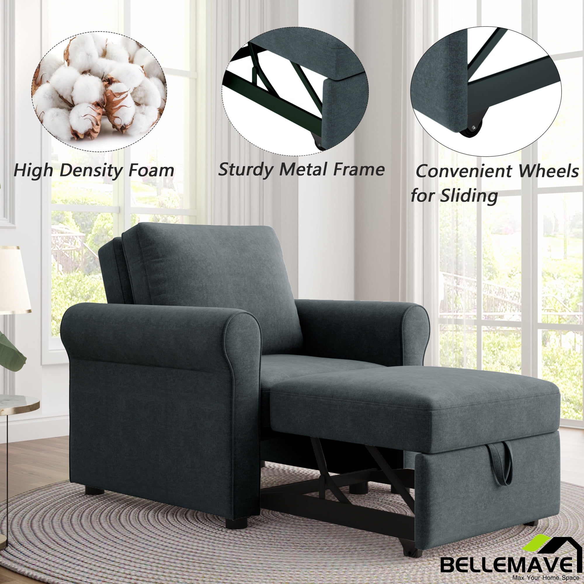 Bellemave 3in1 Sofa Bed Chair,Convertible Sleeper Chair Bed,Adjust