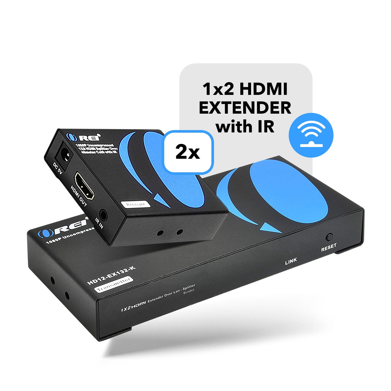OREI 1X2 HDMI Extender Splitter Over Single CAT6/7 Cable Uncompressed 1080P With IR Remote EDID - Up to 132 Ft - Loop Out (HD12-EX132-K)