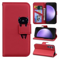 Decase Wallet Case for Galaxy S23 FE,Cute Cartoon Animal Folio Flip Cover with Card Cash Slots Stand Shockproof Scratch-resistant PU Leather Shell for Samsung Galaxy S23 FE,Red