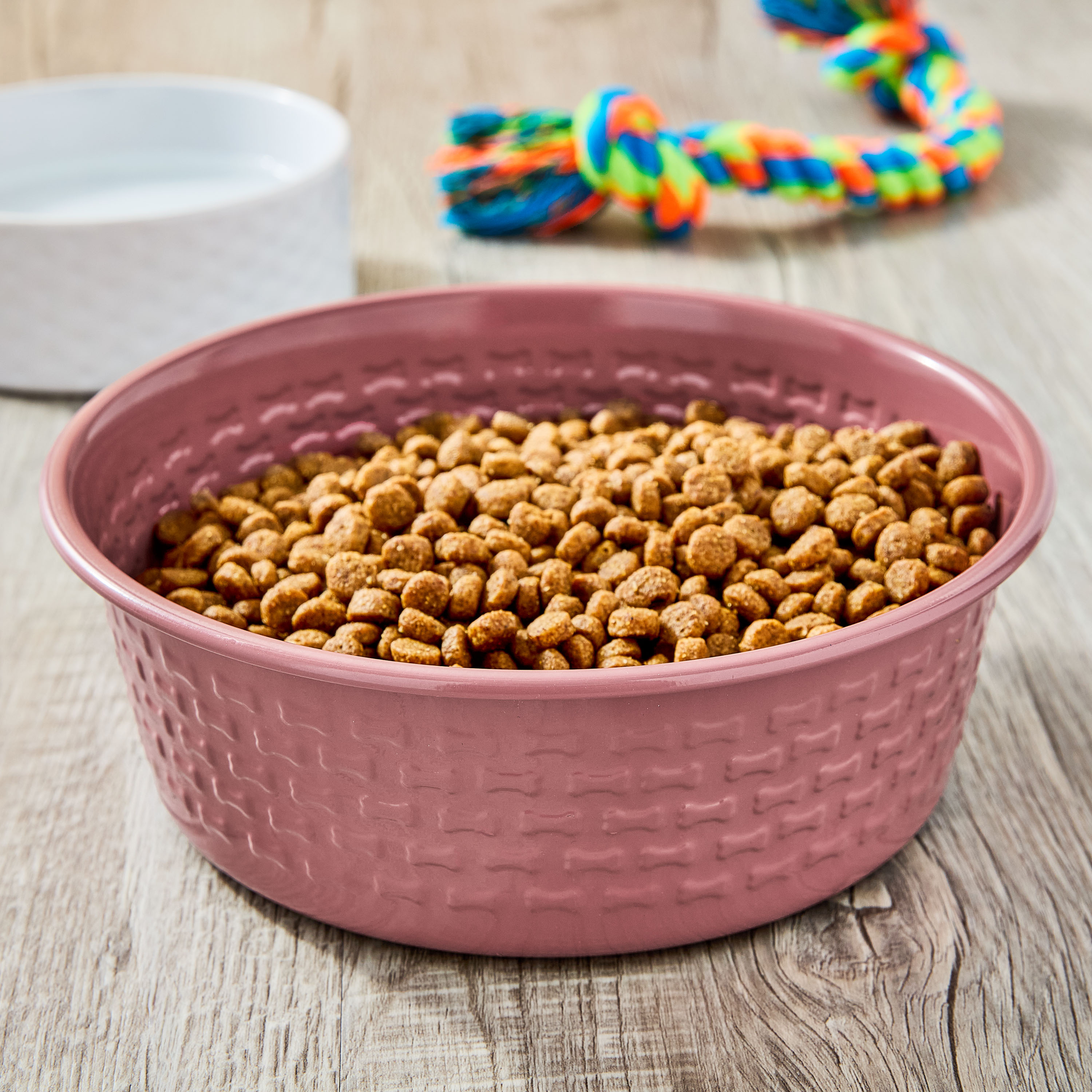 Vibrant Life Large Stainless Steel Embossed Dog Bowl, Red Bones