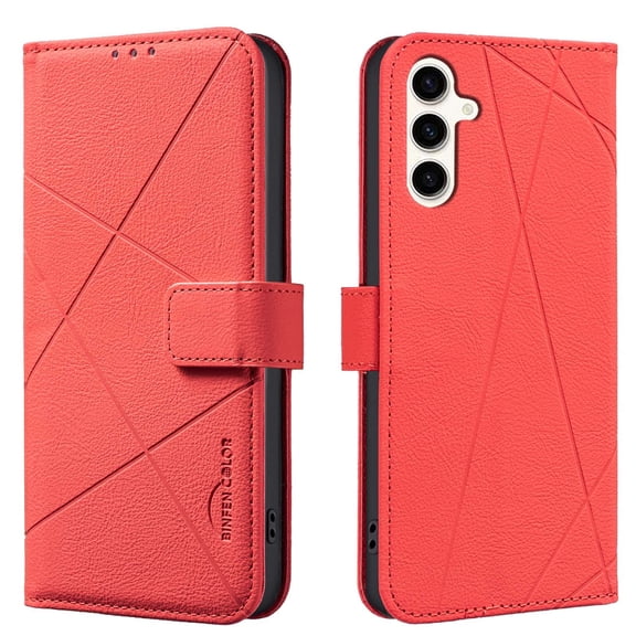 for Samsung Galaxy S25 Flip Case, RFID Blocking, Card Holder Wallet, Vegan PU Leather, Adjustable Stand Cell Phone Case, for Women & Men, Magnetic Clasp, for Samsung Galaxy S25, Red