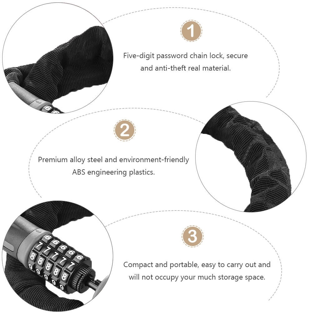 Pretyzoom Lock Chain Bike Password Lock Carbon Steel Combination 1Set