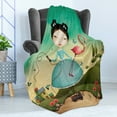thumbnail image 4 of Mural Soft Flannel Fleece Throw Blanket, Fictional Scene of Little Girl with Blue Polka Dotted Dress Holding a Flamingo Toy, Cozy Plush for Indoor and Outdoor Use, 70" x 90", Multicolor, by Ambesonne, 4 of 5