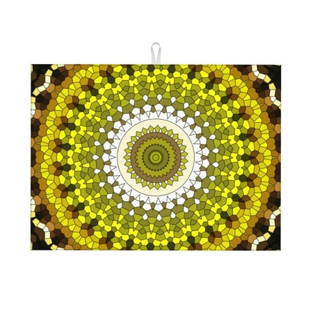 

Tebeau Yellow Mandala Print Dish Drying Mat for Kitchen Counter Dish Drying Pad with Non-slip Rubber Backed Hide Stain Anti Absorbent for Kitchen Counter Drying Mat