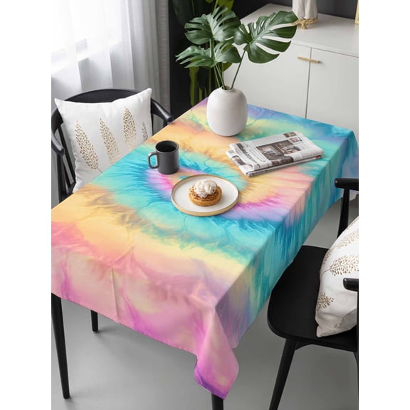 Colorful Tie Dye Tablecloth Rectangle Table Cloths 54x108, Waterproof Tablecloth Outdoor Table Cloth, Rainbow Ombre Abstract Pattern Art Washable Table Cover for Kitchen Dinning Party