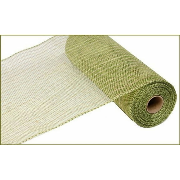 10" Wide Poly Jute Deco Mesh Natural & Moss Green Thin Stripe 10.5" Wide by 10 Yards / 30 Feet Long