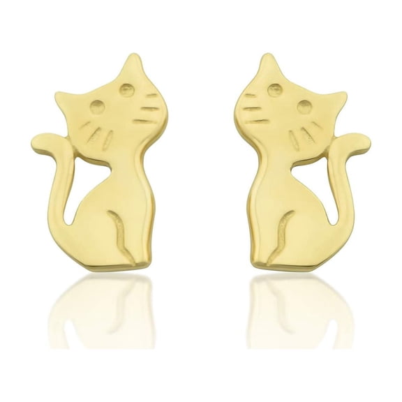 Vinali 14K Solid Gold Tiny Kitty Cat Stud Earrings - 0.27in