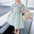 thumbnail image 2 of Robes pour Tout-Petits Enfants Filles Été Manches Courtes Robe Florale Respirante Mode Décontractée Robe Robe Ado Fille Bleu Clair 5 Ans-6 Ans, 2 of 7