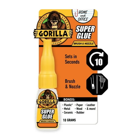 Gorilla Glue Clear Super Glue Brush & Nozzle Bottle, 10 Grams